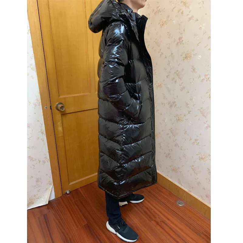 Jacket Men's Long Glossy Down Warm Windproof Solid over the Knee Outdoor Sports Warm Cold Protective Clothing Lengthen Thicken