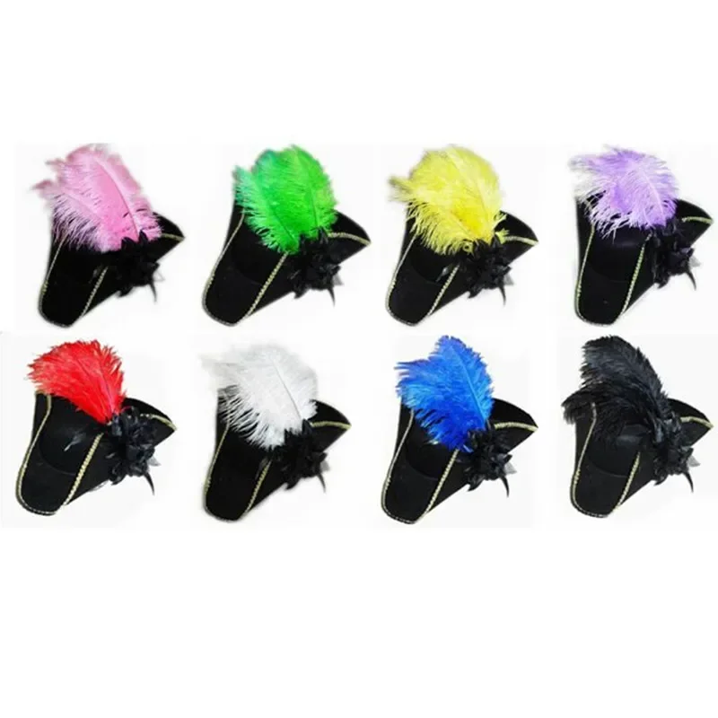 Feather Pirate Hat Adults Men  Royal Court Top Hats Caps Props  Masquerade Party Hair Accessory Halloween Costume Cosplay