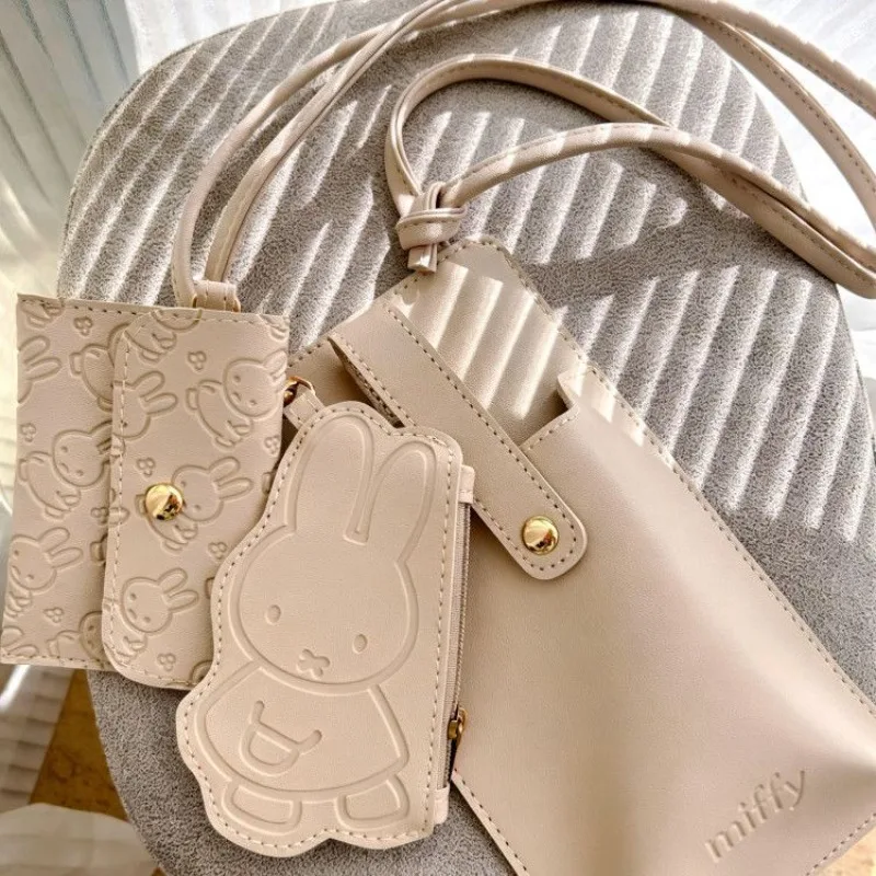 Cartoon Kawaii Mobile Phone Crossbody Bag Card Holder Hand Embossed Design Keychain Exquisitely Crafted Gift Good Looks Miffy