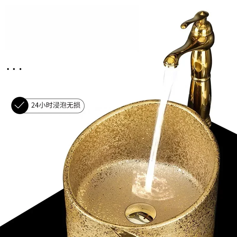 European luxury gold-plated column basin Small apartment column type washbasin Nightclub club gold one-piece ceramic