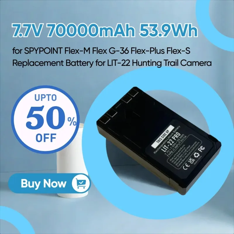 

1PCS 7.7V 70000mAh 53.9Wh for SPYPOINT Flex-M Flex G-36 Flex-Plus Flex-S Replacement Battery for LIT-22 Hunting Trail Camera