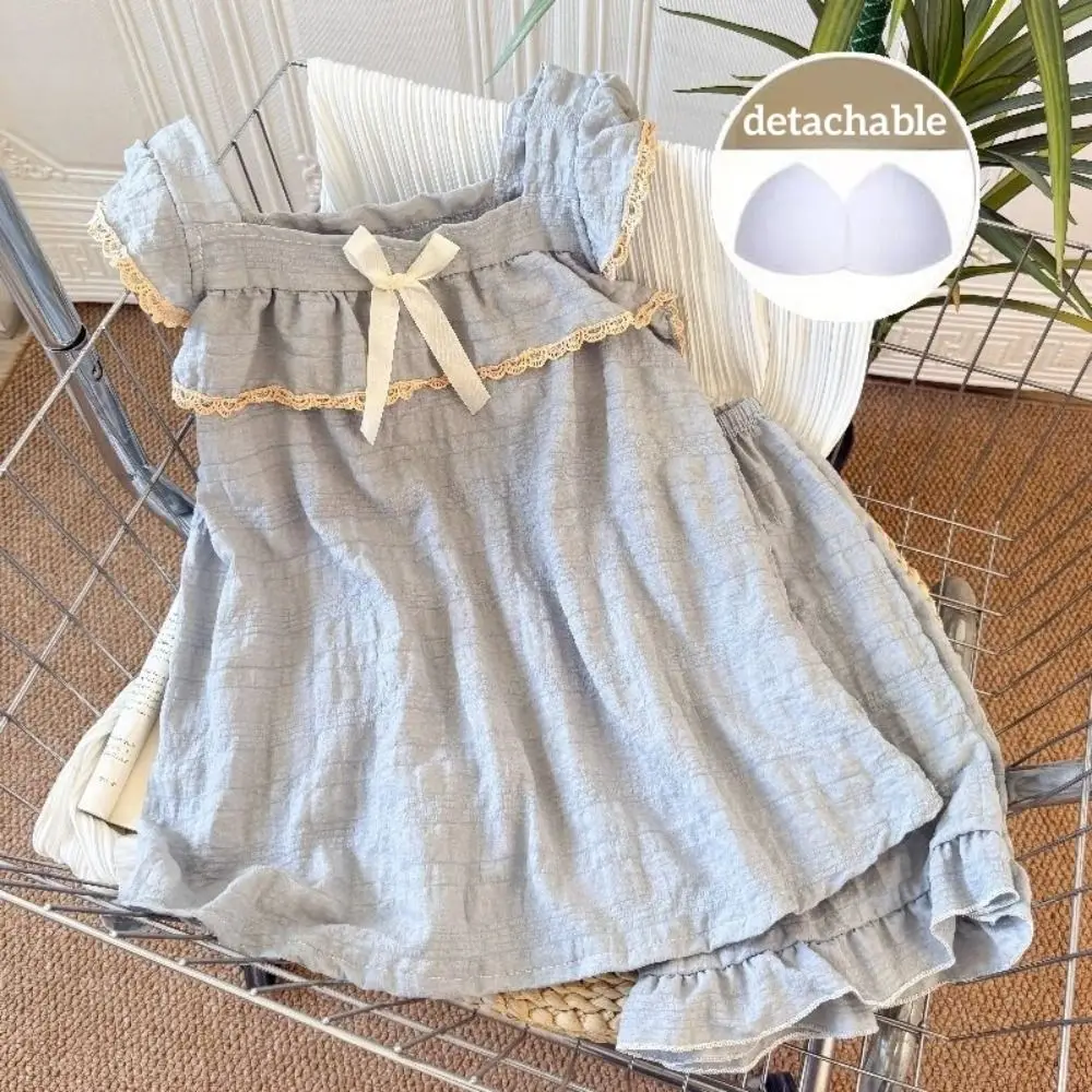 

Comfortable Bowknot Sweet Pajamas Set Ruffle Summer Camisole Shorts Nightdress Homewear Loose Sleeveless Nightwear Sleep