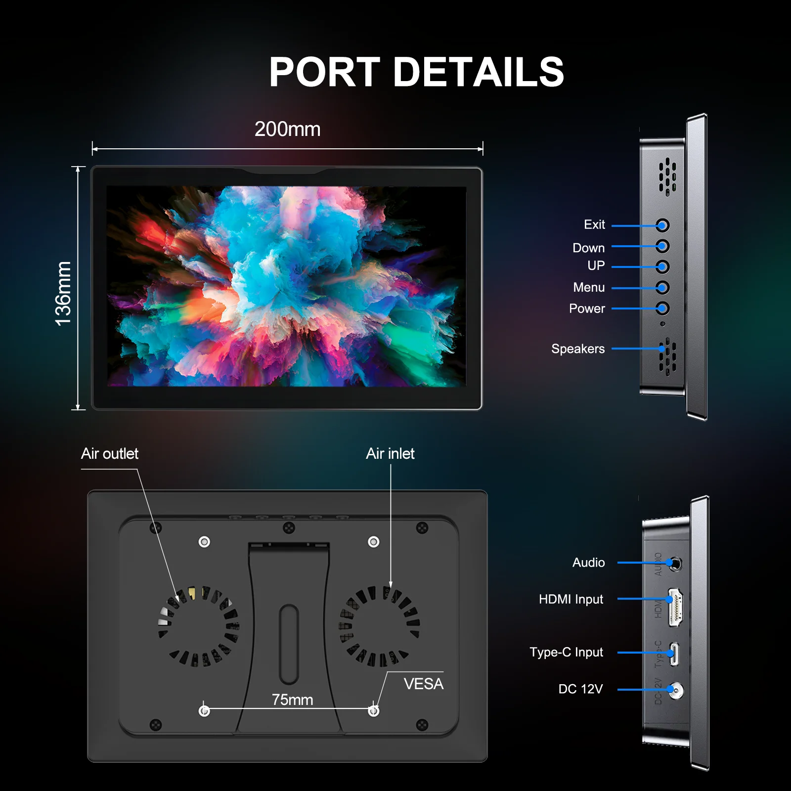 DIY 프로젝트 감시 디스플레이용 8인치 터치 모니터 1280x800P 16:10 와이드스크린 비율 HDMI 인터페이스