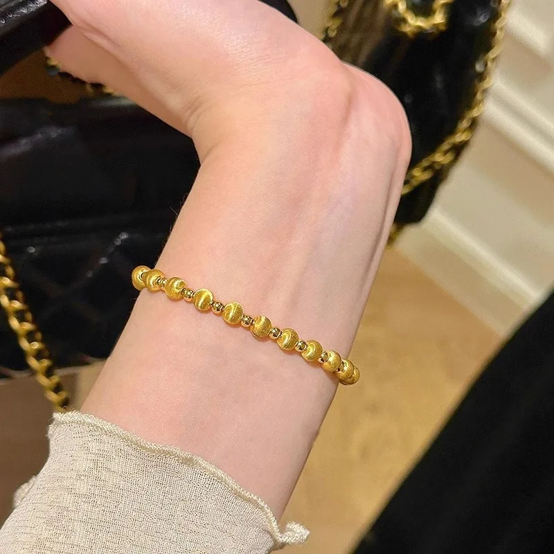 Luxury 24K 9999 Pure Gold real gold Women's Cat's Eye Brushed Transfer Beads Bracelet