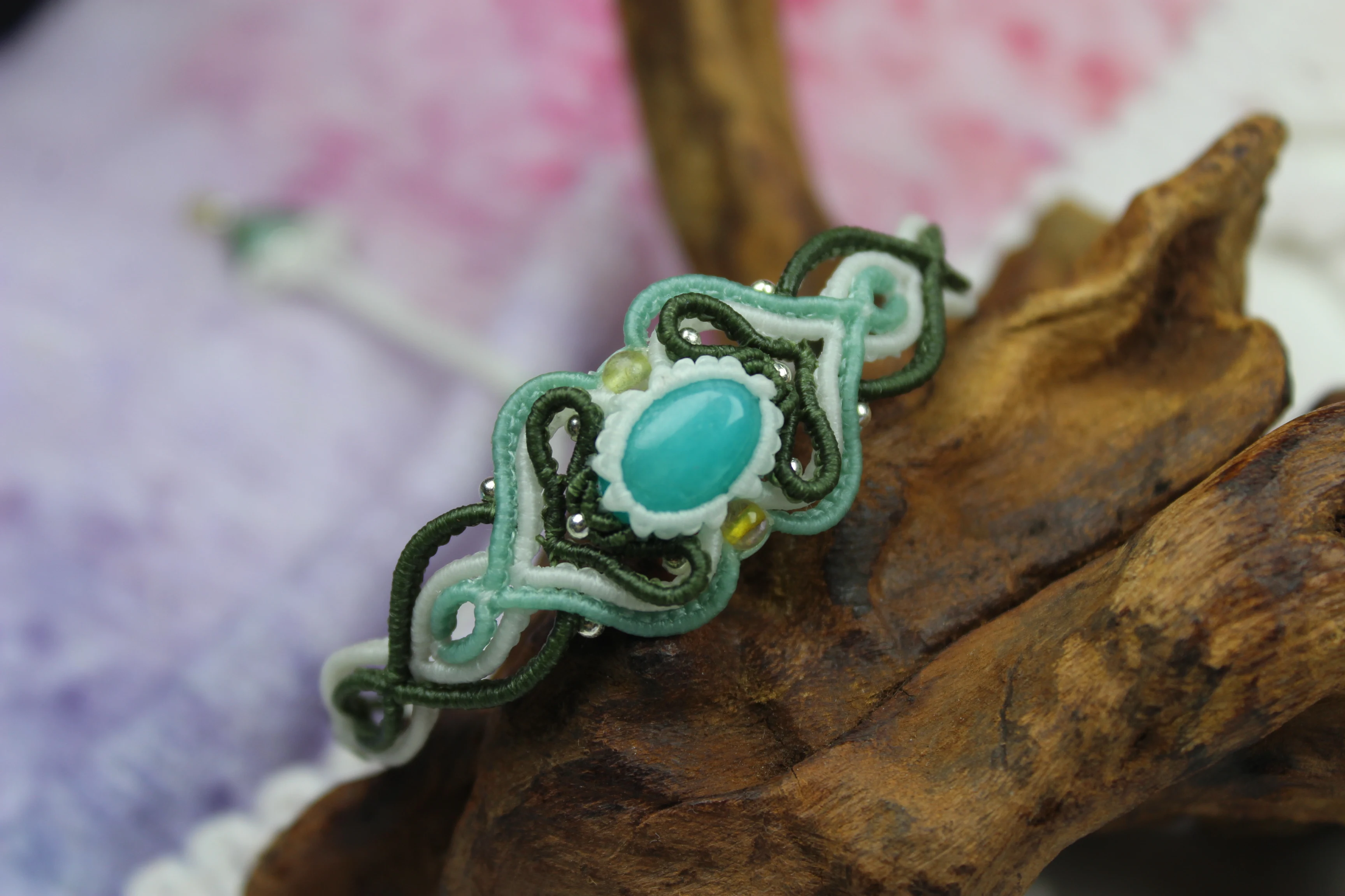 

Macrame Handmade Wax Polyster Thread Woven Amazonite Natural Stone Bracelet with 2mm bead Exclusive Custom Design Gift for Women