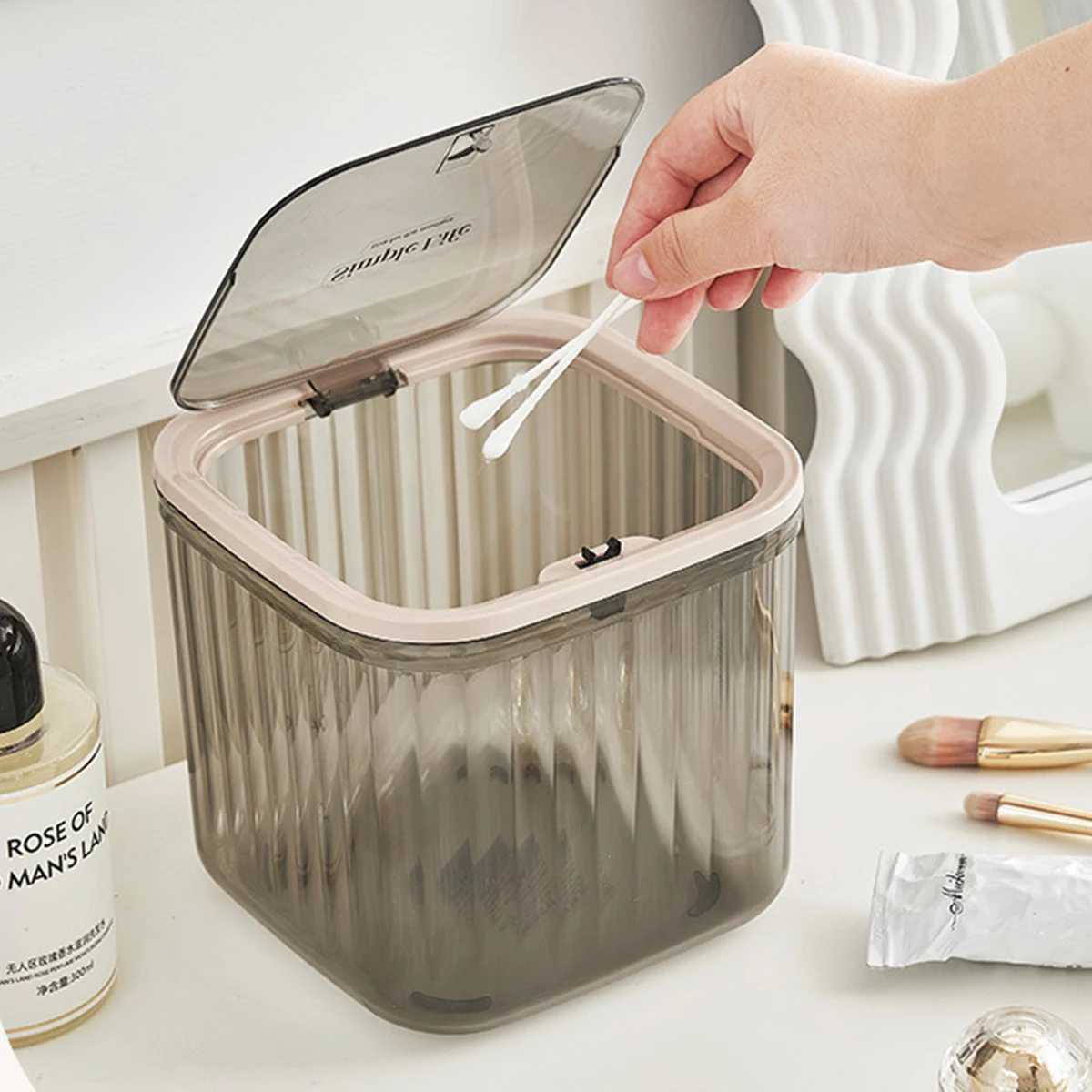 Press Type Mini Desktop Trash Can Transparent High Beauty Desktop Paper Basket Household Student Dormitory Storage Bucket