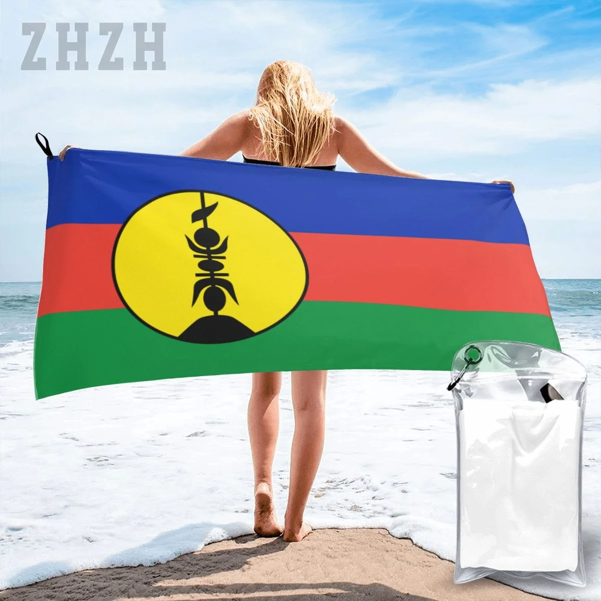 More Design New Caledonia Flag Emblem Bath Towel Quick dry Microfiber Absorbing Soft Water Breathable Beach Swimming Bathroom