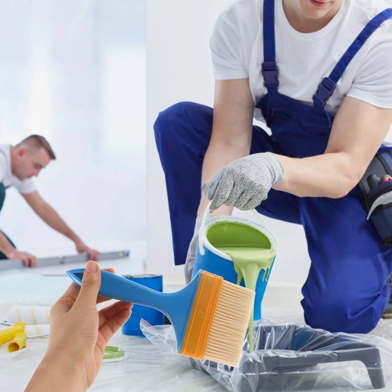 مجموعة فرش بمقبض بلاستيكي، فرش طلاء متعددة الاستخدام للجدار، والأثاث، والفن، والحرف اليدوية، والشمع الطباشير، ومستلزمات المدرسة في الاستوديو المنزلي -