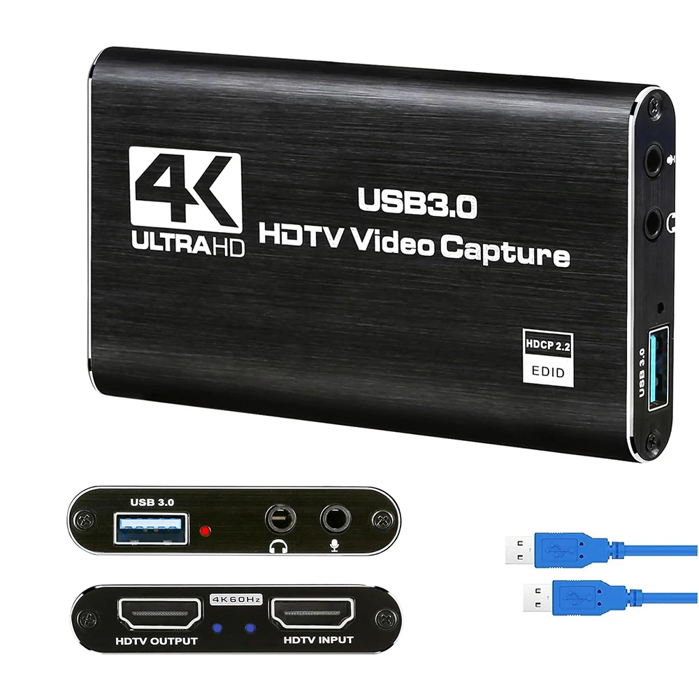 

USB 3.0 4K Video Capture Card with 3.5 Mic In Loop Out 1080P 60FPS Recording for Laptop Desktop PC Game Live Streaming Broadcast