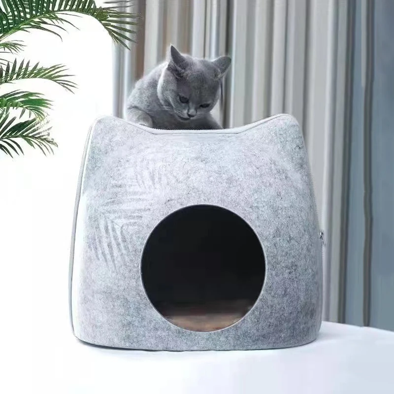 Detachable Cat Bed House Zipper Felt Breathable Cat Bed Cave with Cushion Pet Sleeping Bag For Kitten Basket Cats Accessories