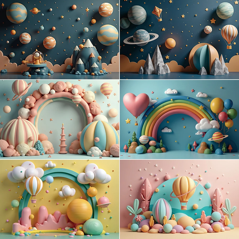 

MOON.QG Interstellar Travel Birthday Backdrop Photography 3D Cartoon Astronaut Universe Photozone Background Baby Studio Props