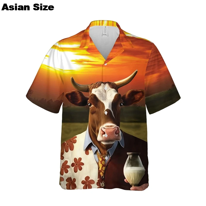 

Summer Unisex Mr. Cow Shirts Casual Hawaiian Shirt Men Clothed 3D Printed Animsl Beer Breathable Short Sleeved Tops High Quality
