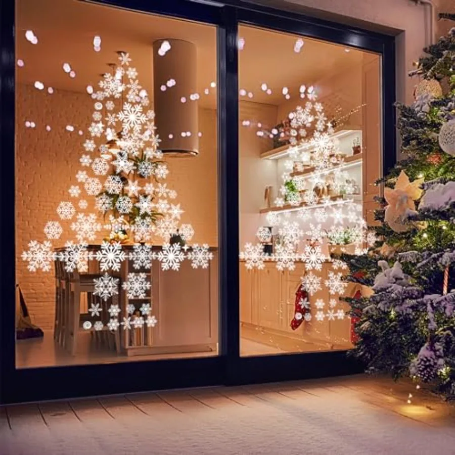 138Pcs Christmas Window Stickers for Glass Holiday Window Clings with Snowflakes and Xmas Themes Reusable Decorative Decals for