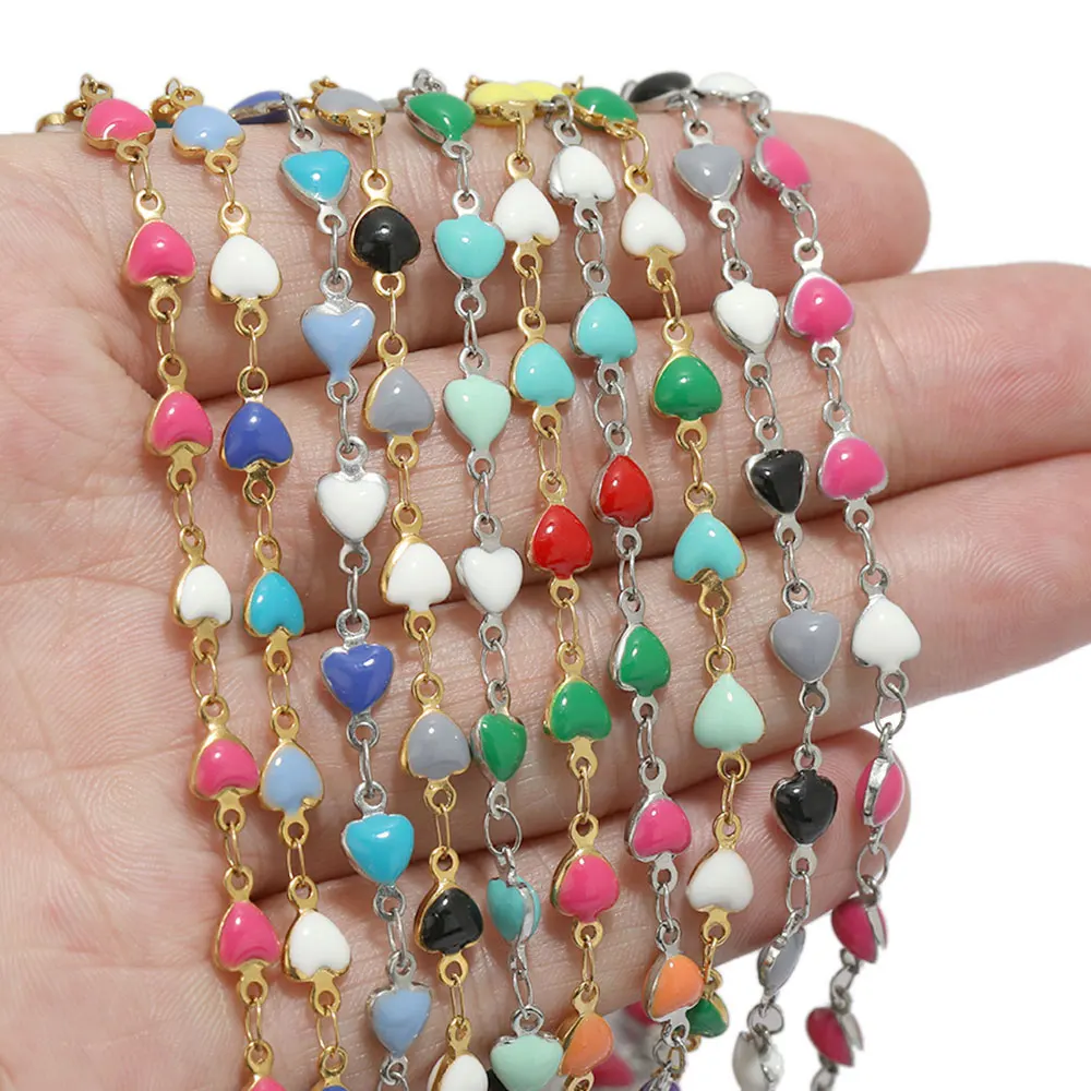1 Meter Stainless Steel Enamel Heart Chains DIY Necklaces Bracelets Anklets Link Chain Findings Jewelry Making Accessories Bulk