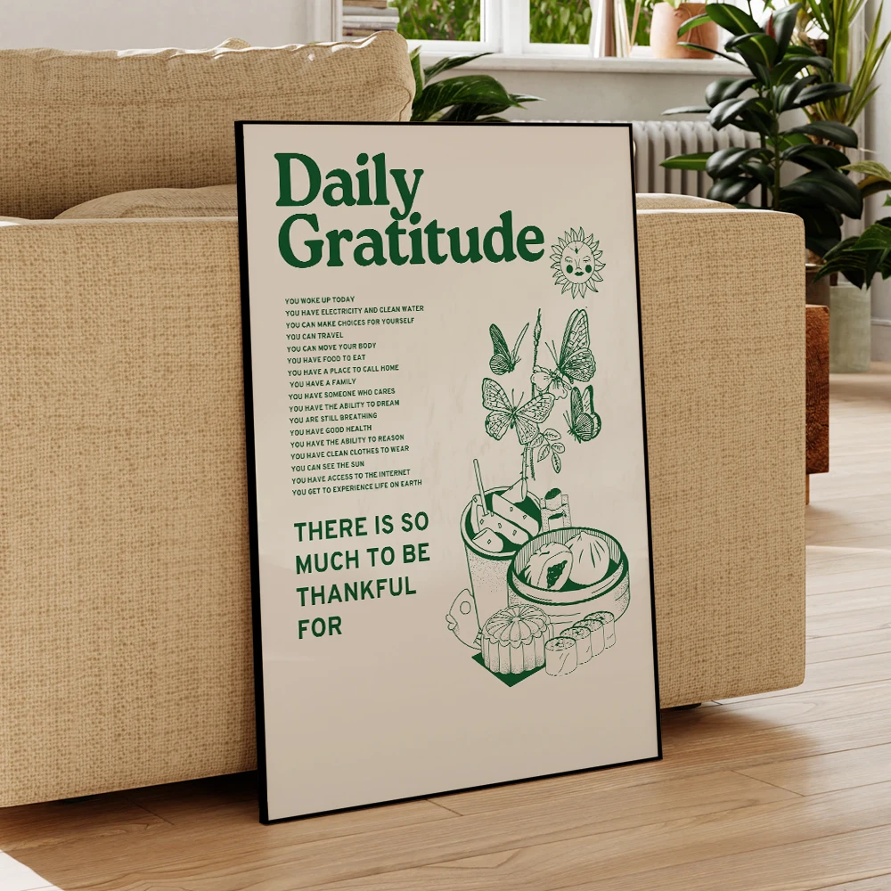 Modern Retro Green Dorm Room Daily Gratitude Quotes Wall Art Canvas Painting Posters For Living Room Home Decor