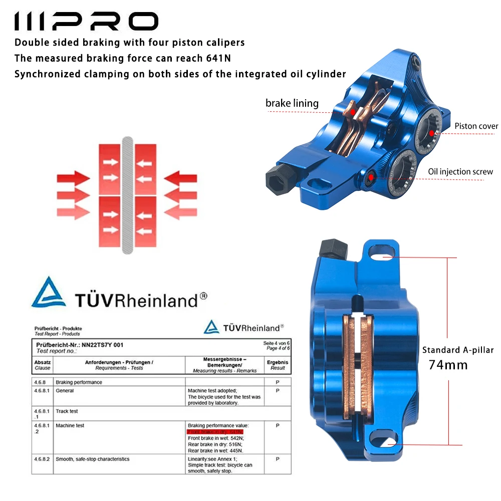 IIIPRO Flat Mount Hydraulic Disc Brake Caliper - 4 Piston, for Road & MTB Flat Bar Bikes  Breakdown of the translation and optim