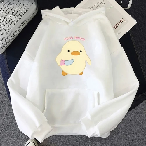Imagen 2 del producto No desorden pato sosteniendo cuchillo Kawaii estampado de dibujos animados hombres sudaderas con capucha de talla grande sudaderas Harajuku hombre ropa de calle de manga larga