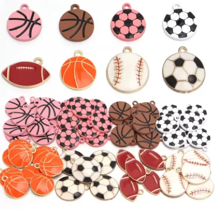 10Pcs Sports Ball Charms Enamel Basketball Football Baseball Rugby Pendants For DIY Jewelry Accessories
