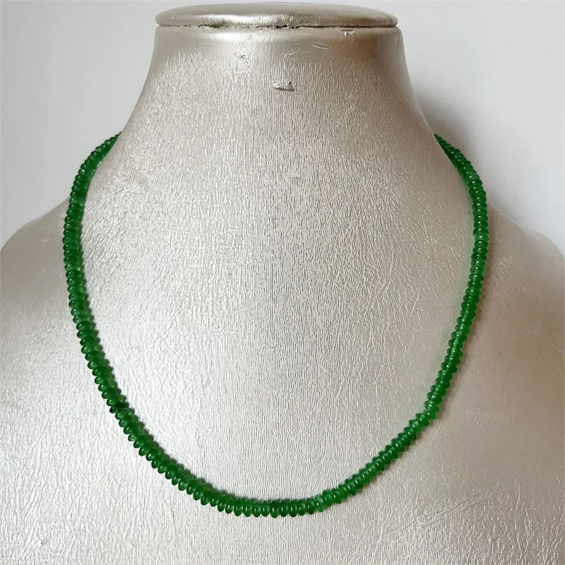 2*4MM Oval Emerald Green Color Jade Natural Stone Necklace Vintage Jewelry Noble Elegant Exquisite Beaded Chain Choker Collier