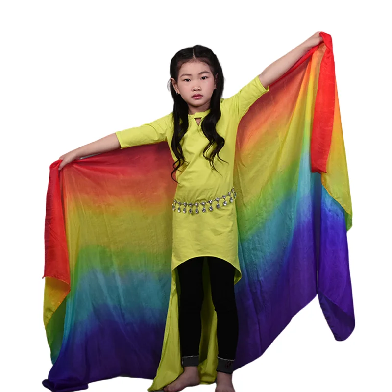 100% Silk Veil Gradient Color Dance Veils Scarves Kids Children Bellydance Throw Scarf Shawl Worship 200*90cm Assorted Color