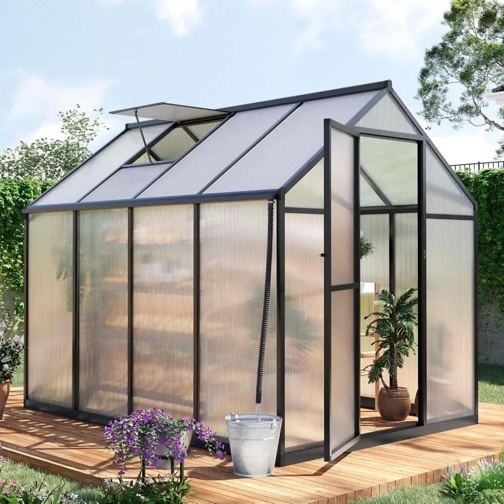 8x6FT Greenhouse ,  Aluminum Frame & PC Panel Garden Plant Hot Green House for Outside W/ Roof Vent Swing Door,Greenhouses