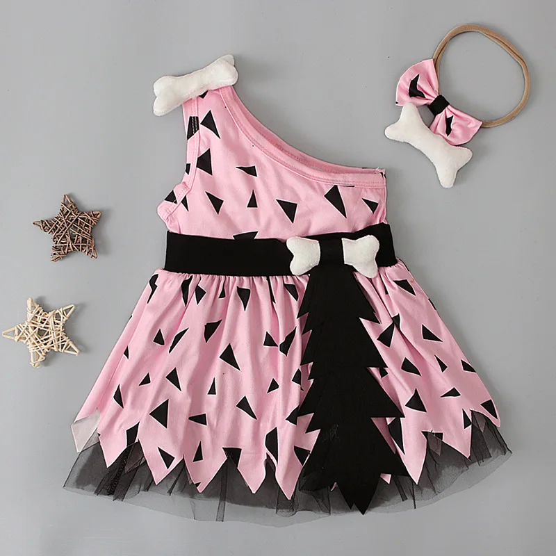 Baby Caveman Dresses One Shoulder Orange Halloween Dress for Girls Party Dress Girl Pebbles Inspired Dress Up Suit image 4