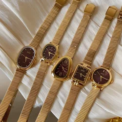 Women Quartz Watch Luxury Diamond Reloj Vintage Red Dial Clock Ladies New Stainless Steel Band Orologio Gold Sliver Wristwatch