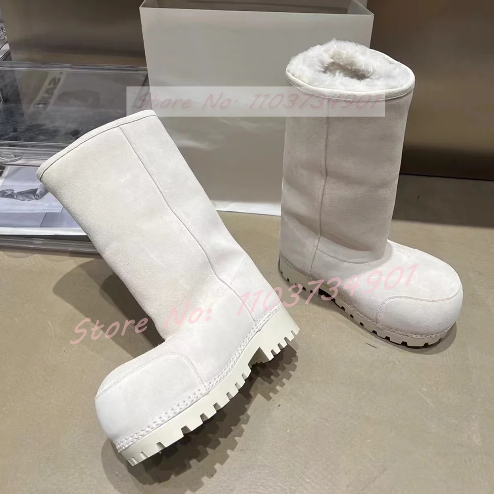 Big Round Toe Warm Snow Boots Women Furry Fur Thick Sole Increase Height Knee High Boots Ladies Slip-On Fashion Nifty Chic Shoes