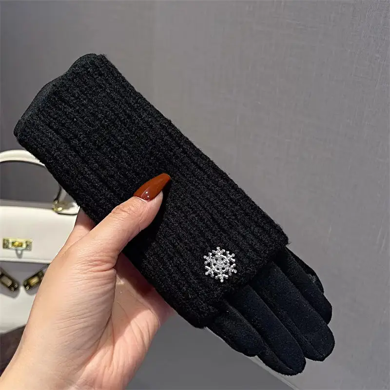 Guantes de lana tejidos para mujer, cálidos, resistentes al desgaste, para montar en los dedos, Color sólido, para invierno, pantalla táctil