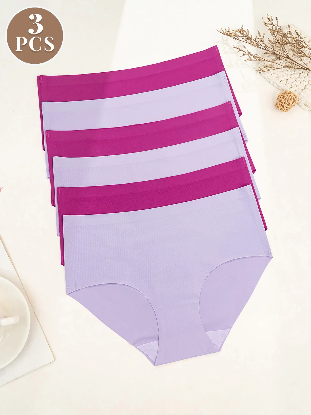3 Pcs Women‘s Seamless Triangle Panties, Soft Skin-Friendly Bikini, Comfortable Stretchy Briefs, Intimates Underwear Lingerie