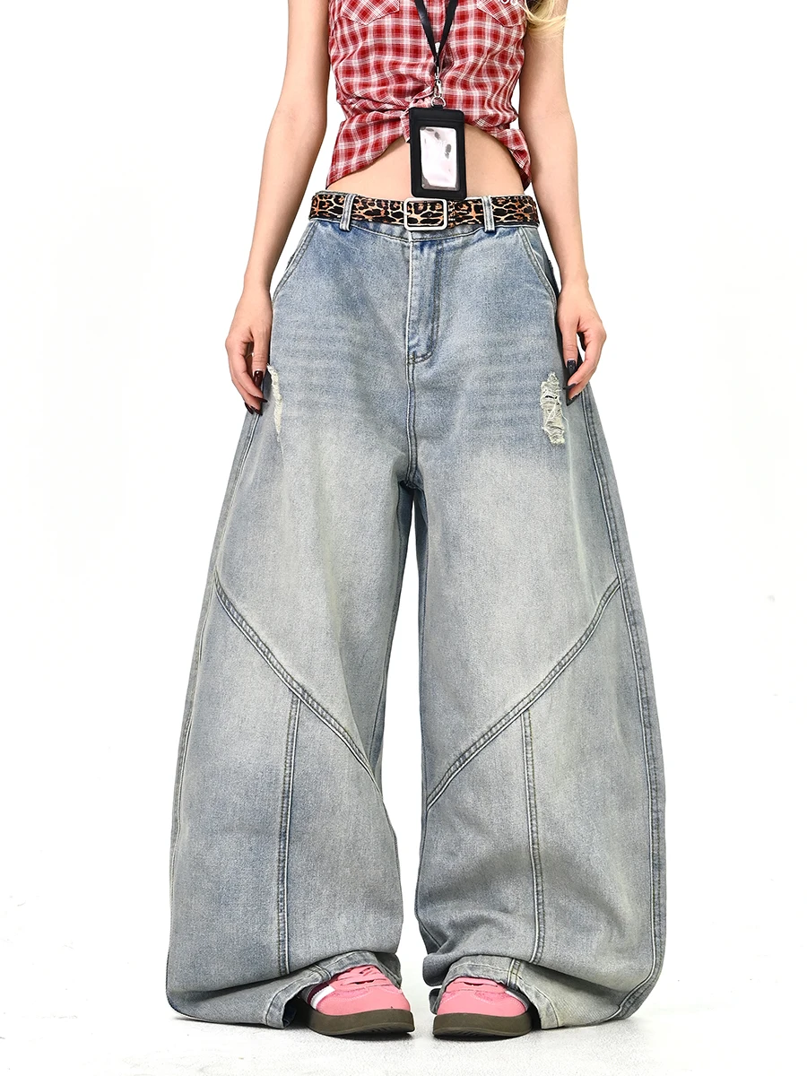 

Lazy Bf Loose Wide Leg Jeans Women's Spring 2026 New Sle Distred Knife Denim Pants American Streetwear Trousers