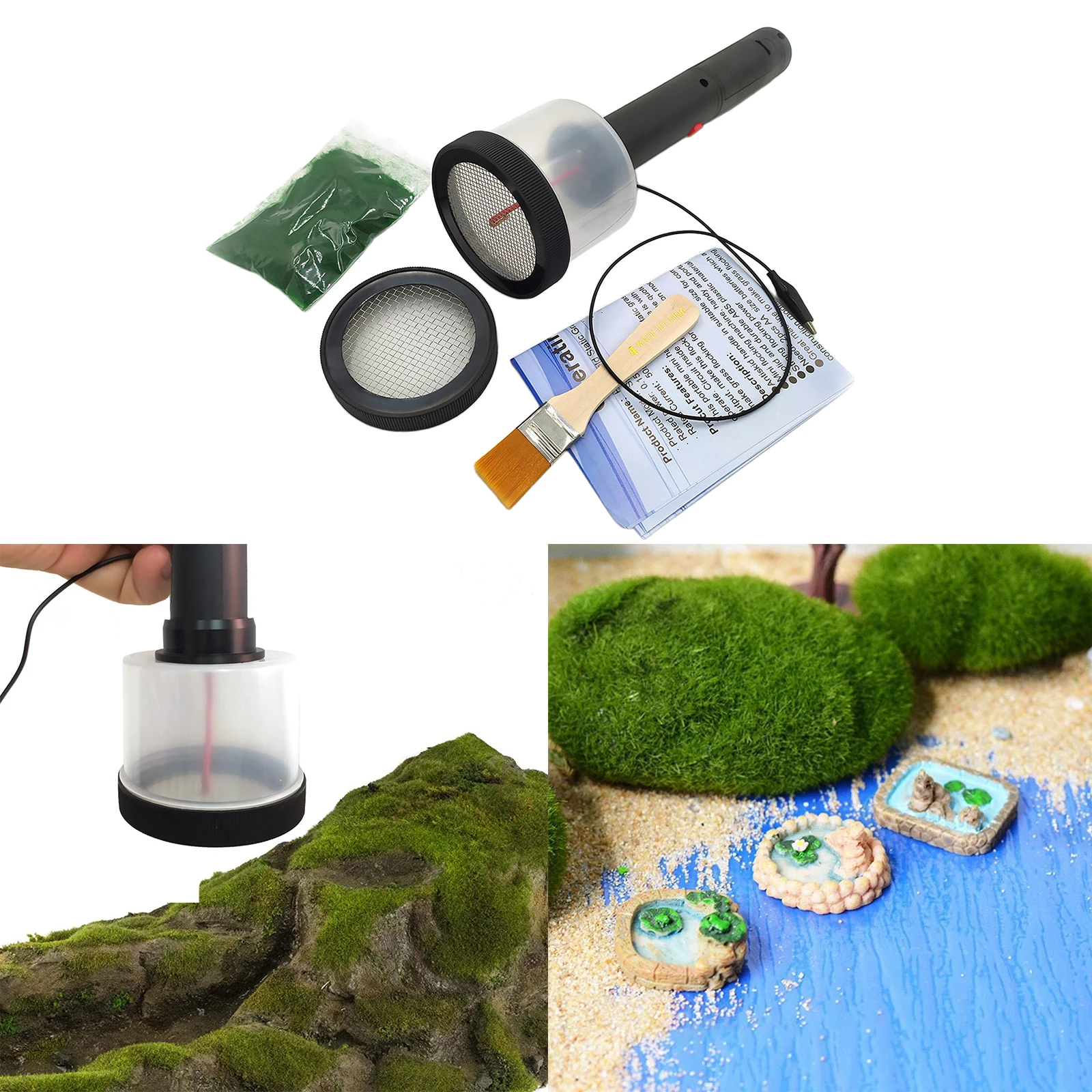 เครื่องติดหญ้า Flocking แบบคงที่ขนาดเล็ก, เครื่อง Flocking ไฟฟ้าสถิตสําหรับทิวทัศน์ไดโอรามาทางรถไฟ