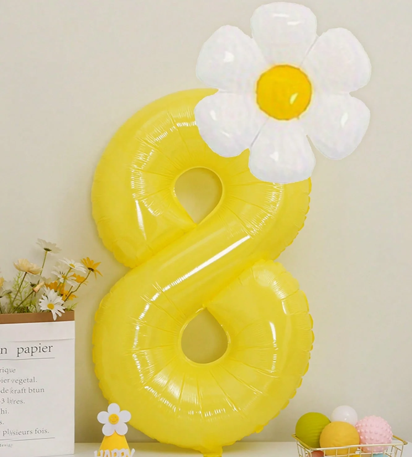 Weiße Gänseblümchen-Ballons Set Macaron Gelb/Rosa 40 Zoll Zahlenballon Geburtstagsfeier Jubiläumsdekoration Foto-Requisiten – Detail 9