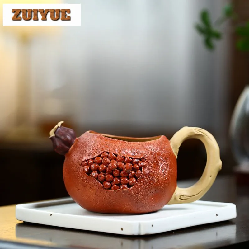 

320ml Yixing Purple Clay Tea Pitcher Handmade Pomegranate Justice Cup Raw Ore Mud Fair Cup Chinese Biomimetic Zisha Tea Set Gift
