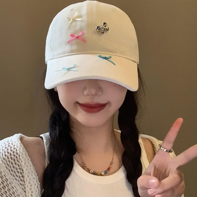 

Women's Summer Spring Korean Version Fashion Hat Sweet Girly Style Bow Baseball Cap Cap Hipster Spicy Girls Solid Color Nice Hat