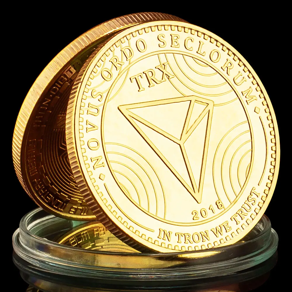 TRX Crypto Coin Physical Cryptocurrency Gold Plated Commemorative Coins Non-currency Souvenirs and Gifts Collections