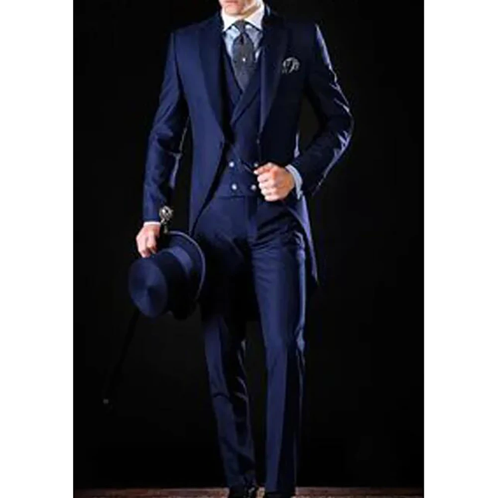 2023 New Men Suit Italian Gentleman Style High End Wedding Long Tail Coat Groom Prom Tuxedos Formal 3 Pcs (Jacket +Pants +Vest)