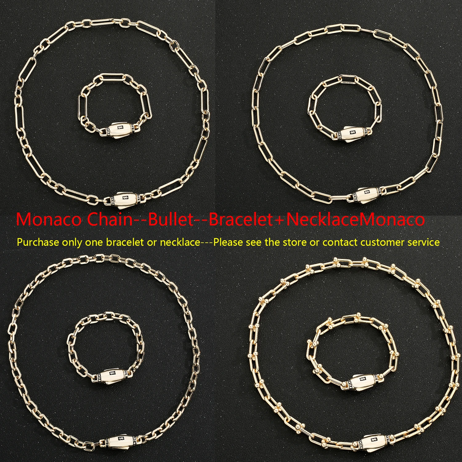 

Men's Jewelry Personality Charm Necklace Bracelet 14K Gold Plated Luxury U-Shaped Chain Set Monaco Bullet Chain