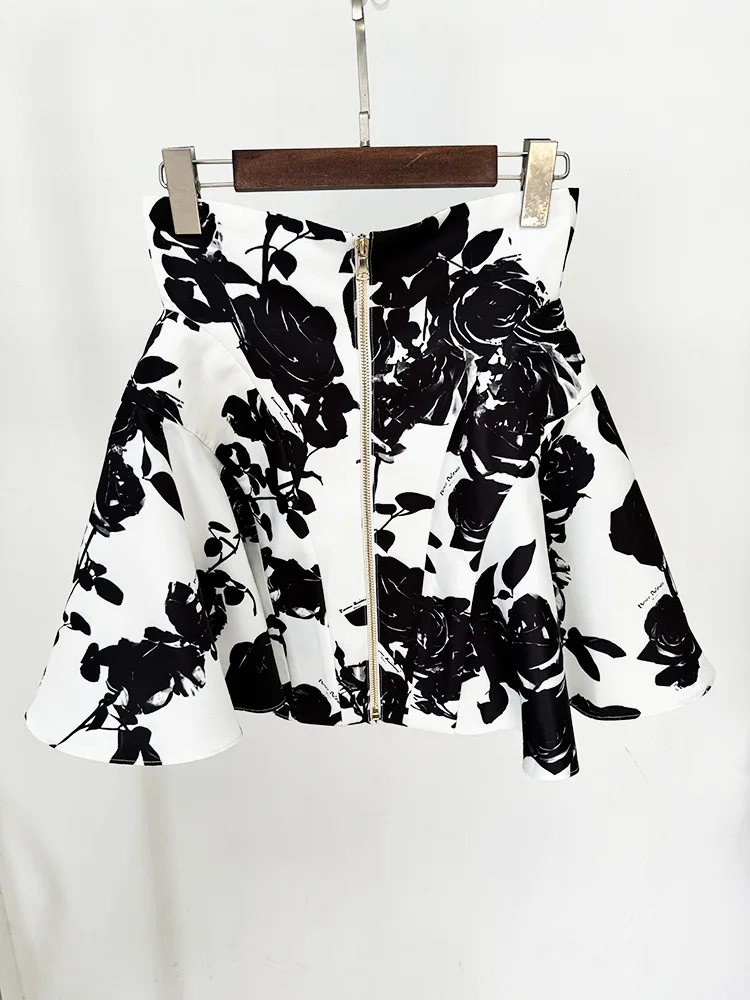 Newly Fashion Floral Bottom Women High Waist Single-breasted Printing Short Mini Skirt For Lady