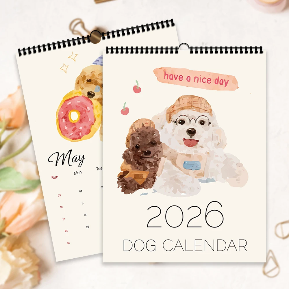 

1pc 2026 Wall Calendar, Cute Dog Illustrations, 12 Beautiful Designs, Perfect Gift for Birthdays,Christmas, New Year