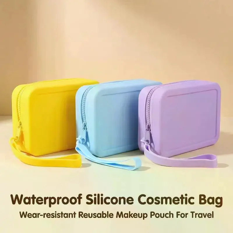 

Macaron Silicone Waterproof Cosmetic Bag with Smooth Zipper | Travel Makeup Organizer Purse for Women & Girls