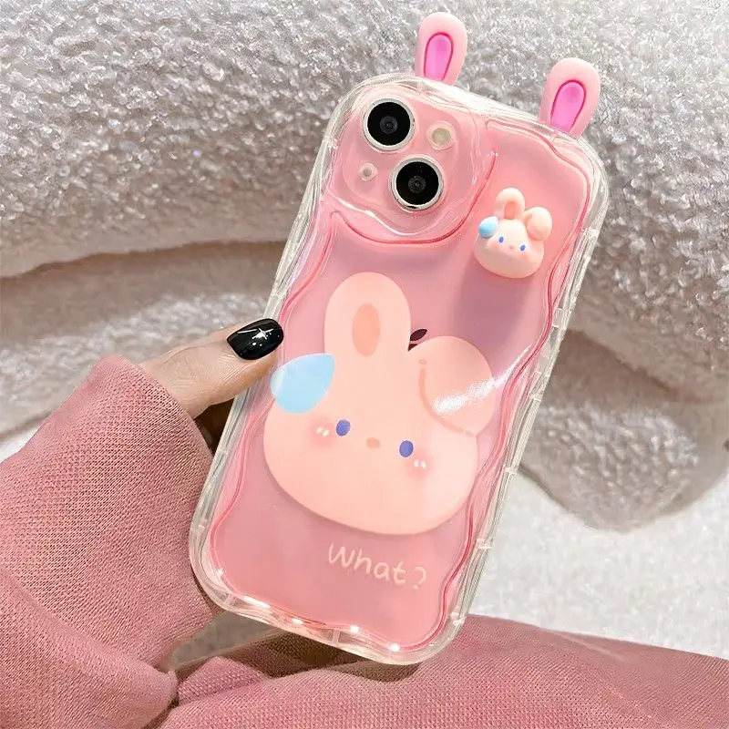 Bonita funda de conejo de oso 3D para Samsung Galaxy S23, S22, S21 Ultra Plus, S20 FE, A73, A72, A71, A54, A53, A52, A51, A50, A50S, 4G, 5G