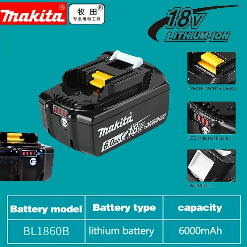 

100% Makita Original 18V 6000mAh Lithium ion Rechargeable Battery 18v drill Replacement Batteries BL1860 BL1830 BL1850 BL1860B