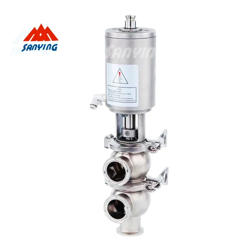 Intelligent Sanitary Stainless Steel Diverting Single Double Seat Reversing Valve With Pneumatic Actuator