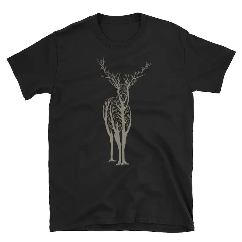 Tree Branches Becomes Beautiful Elk Stag Deer for Huggers Animal Lovers and Short-Sleeve Unisex T-Shirt