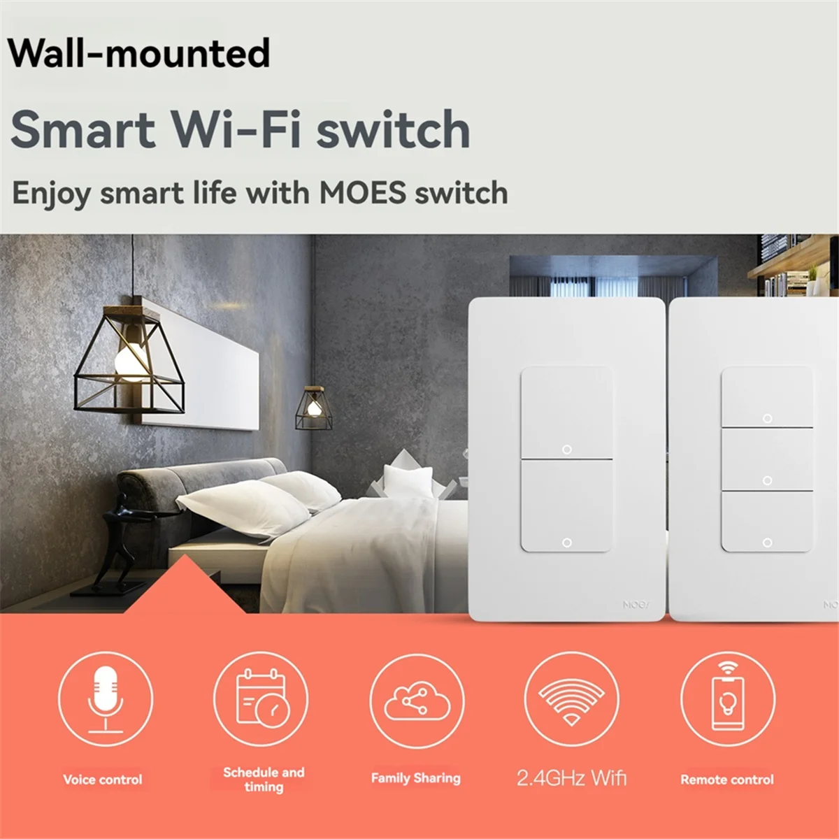 Tuya WiFi interruptor de luz inteligente necesita cable neutro 110-250V EE. UU. Luz de botón para Alexa Home Smart Life 2 Gang