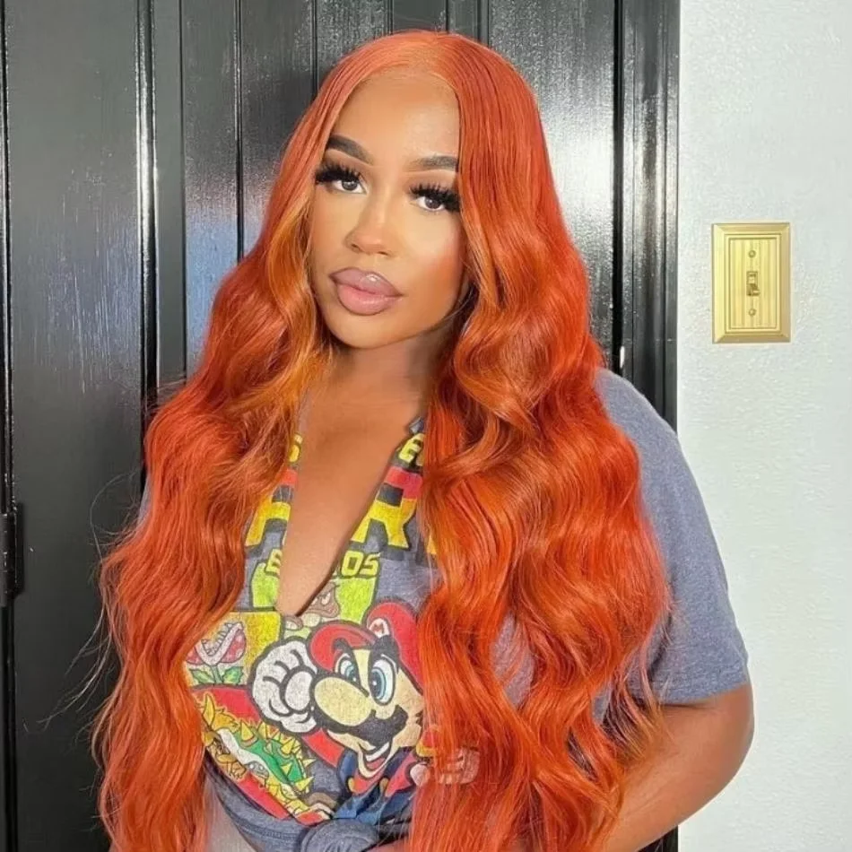 Body wave 13x6 hd lace frontal wigs for women Orange Ginger 13x4 lace front wig on Sale 30 36 inch colored wigs human hair