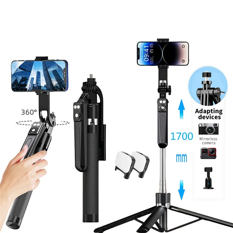 BNVN-Expandable Phone Tripod Stand Selfie Stick With Fill Light Detachable BT Wireless Remote For Smartphone