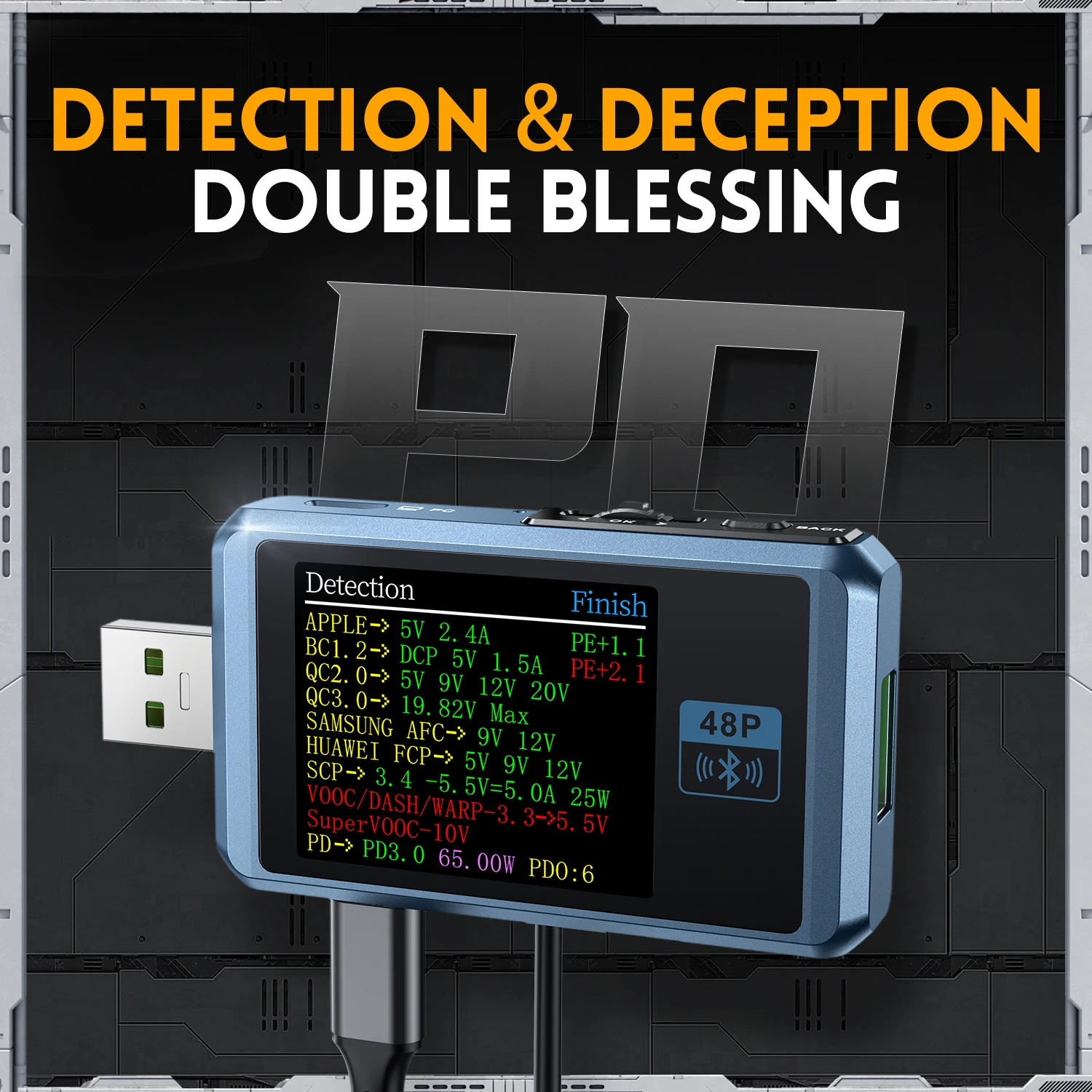 Imagem -03 - Fnirsi Usb Tester Voltímetro e Amperímetro tipo c Detecção de Carga Rápida Trigger Capacidade Ripple Measurement com Cnc Metal Shell Fnb48p