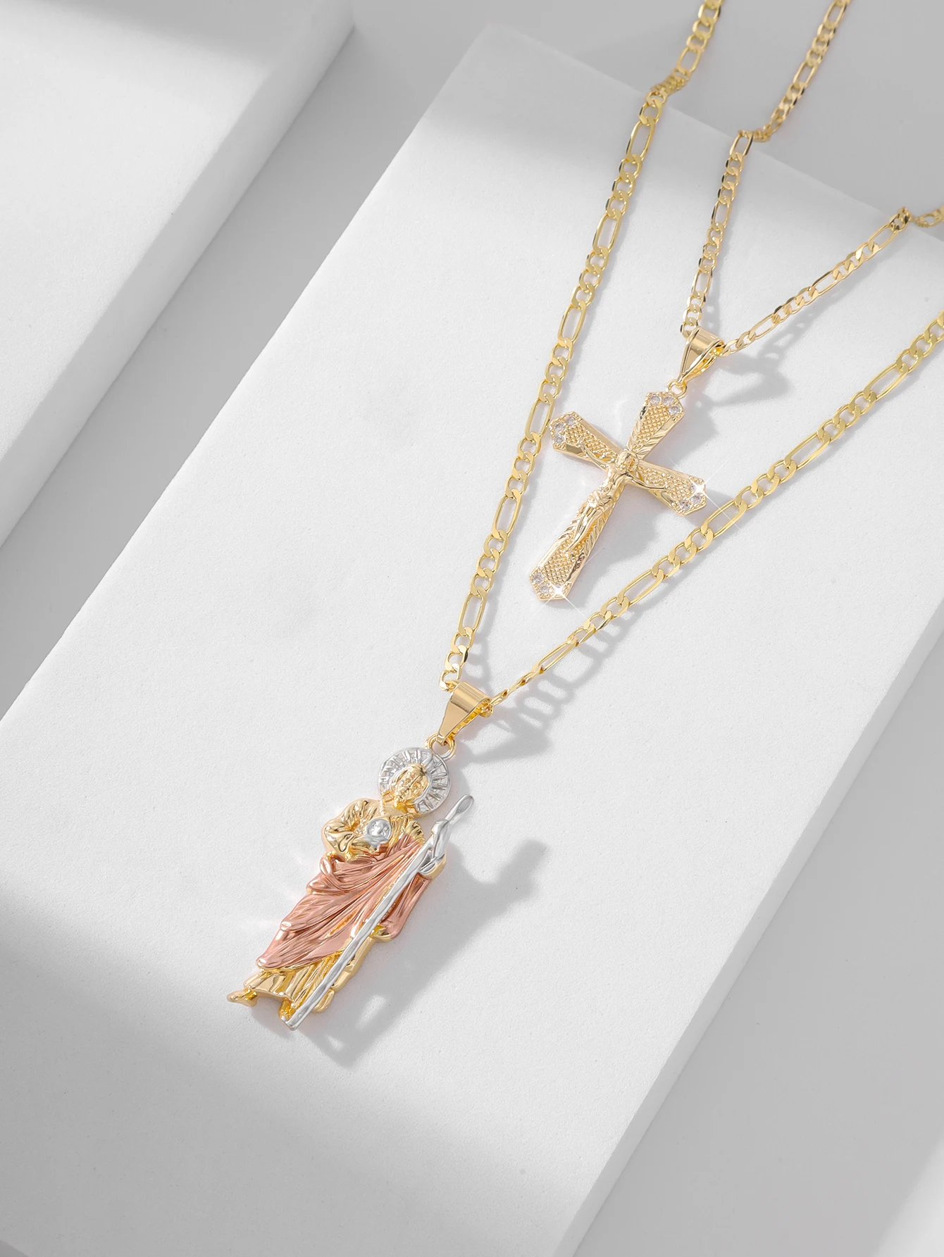 2 قطعة بنديكت و الصليب قلادة قلادة مجموعة خمر المجوهرات الدينية للجنسين الكاثوليكية الإيمان هدية هدايا عيد الفصح القلائد #2